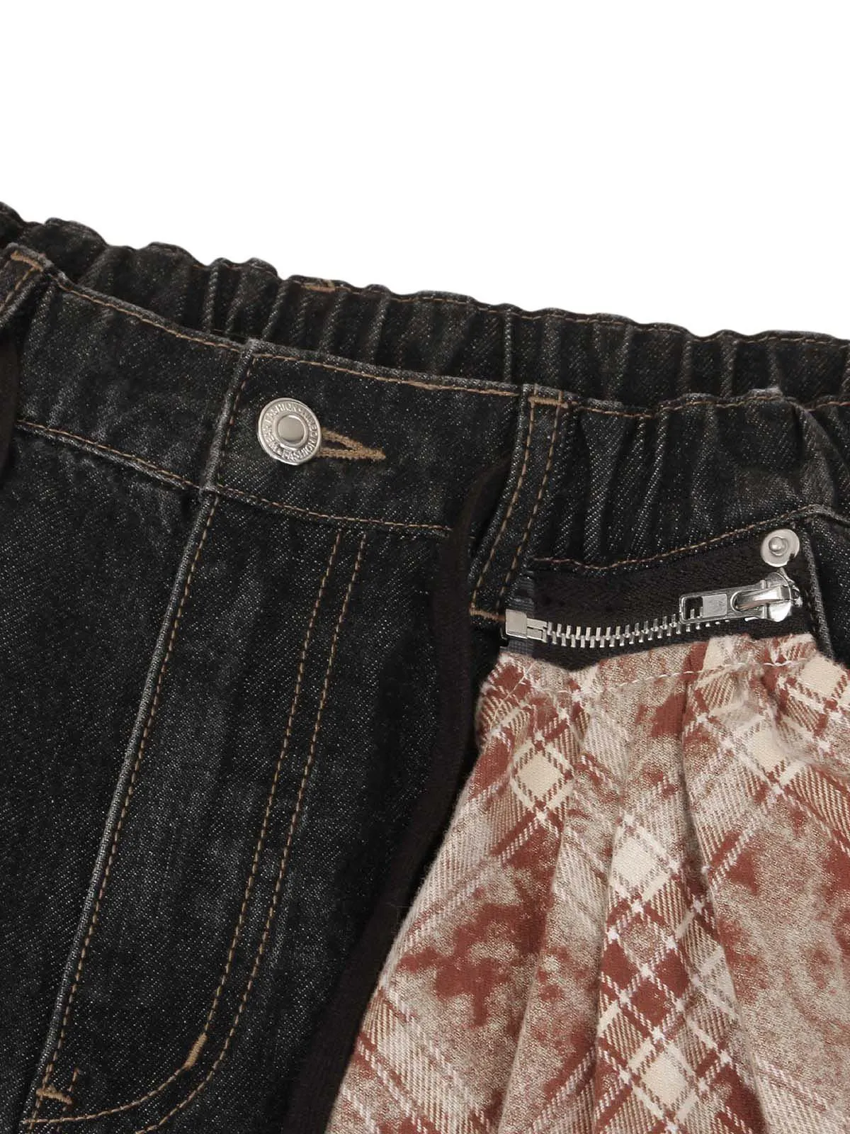 Patchwork Plaid Pleated Baggy Barrel Jeans - 2334 sold by Thesupermade product image thumbnail 3