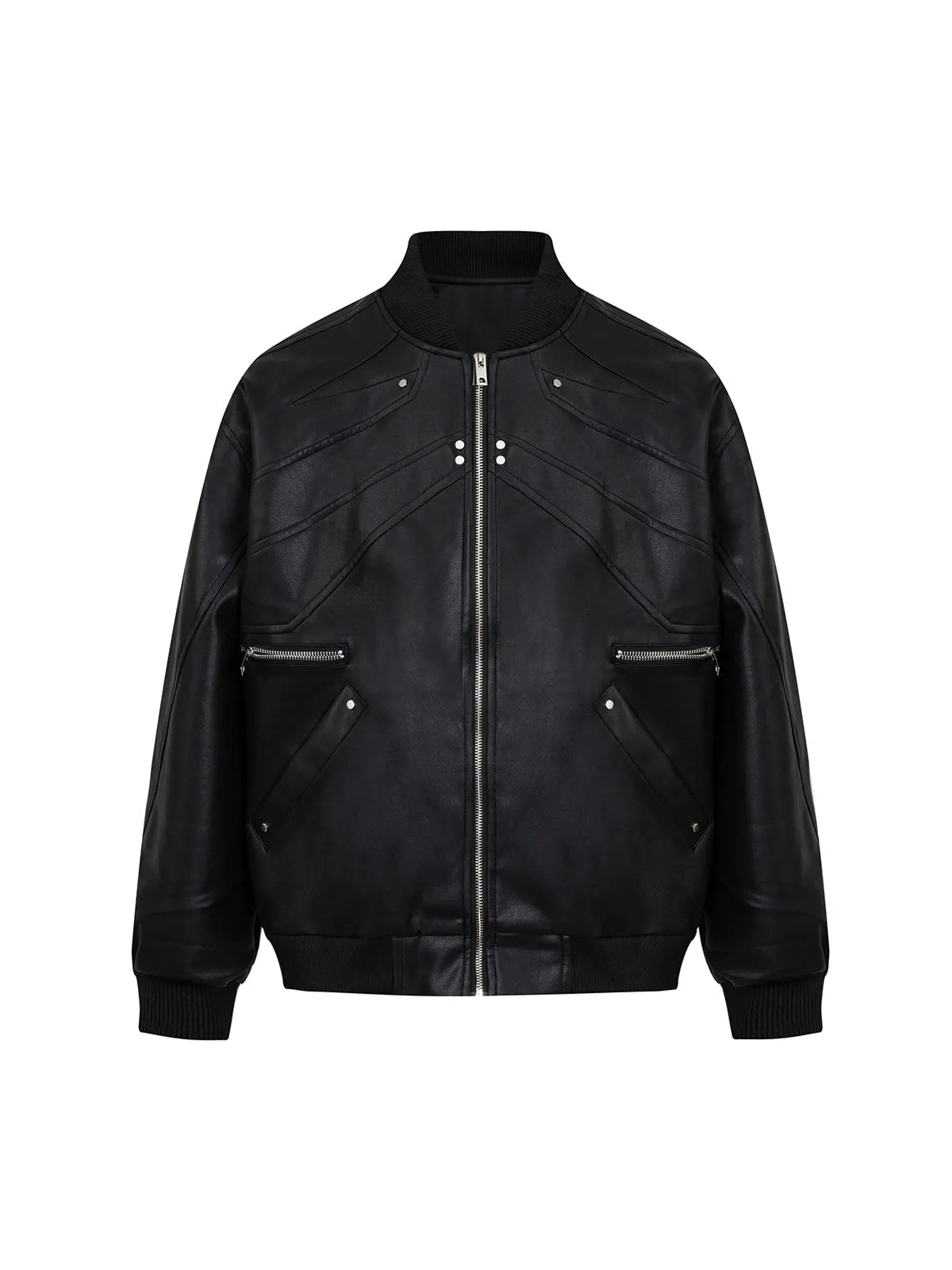 Deconstructed Zip Up Leather Bomber Jacket sold by Thesupermade