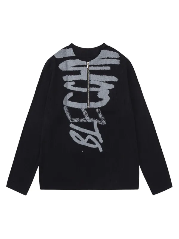 Half Zip Crew Neck Printed Knitted Sweater sold by Thesupermade