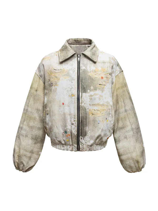Distressed Graffiti Gradient Quilted Bomber Jacket - 2314 sold by Thesupermade