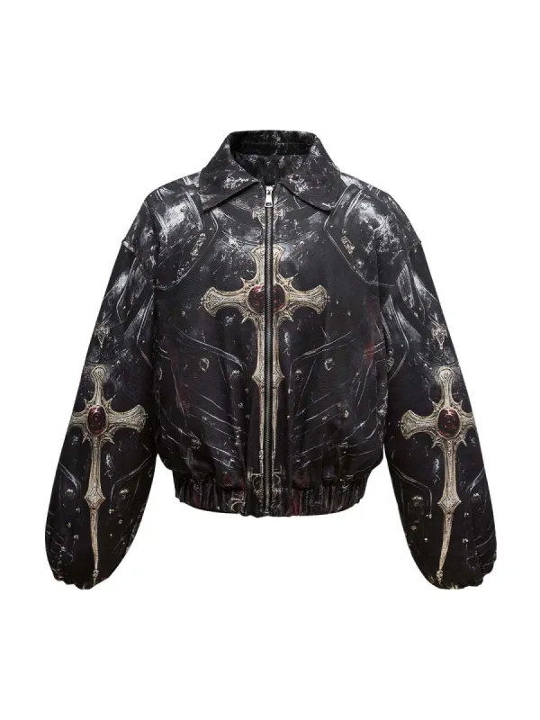 Cross Printed Zip Up Quilted Bomber Jacket sold by Thesupermade