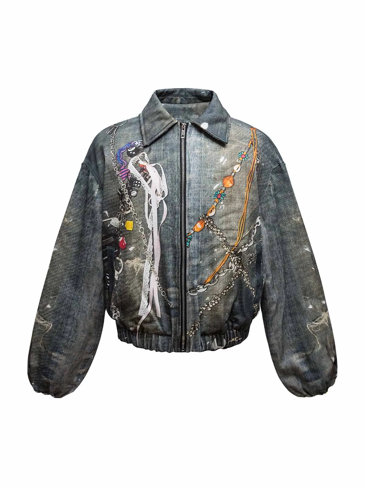 Chain Printed Zip Up Quilted Bomber Jacket sold by Thesupermade
