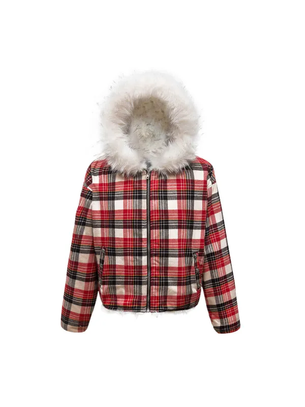 Plaid Sherpa Lined  Fur Hooded Jacket sold by Thesupermade