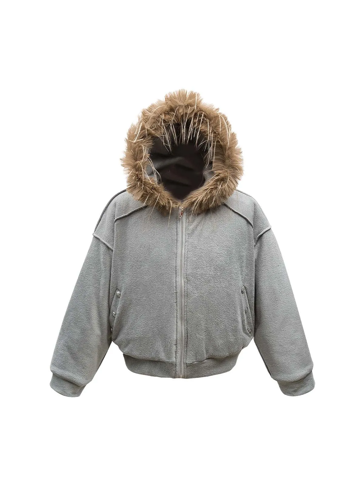 Raglan Sleeve Faux Fur Hooded Quilted Jacket sold by Thesupermade