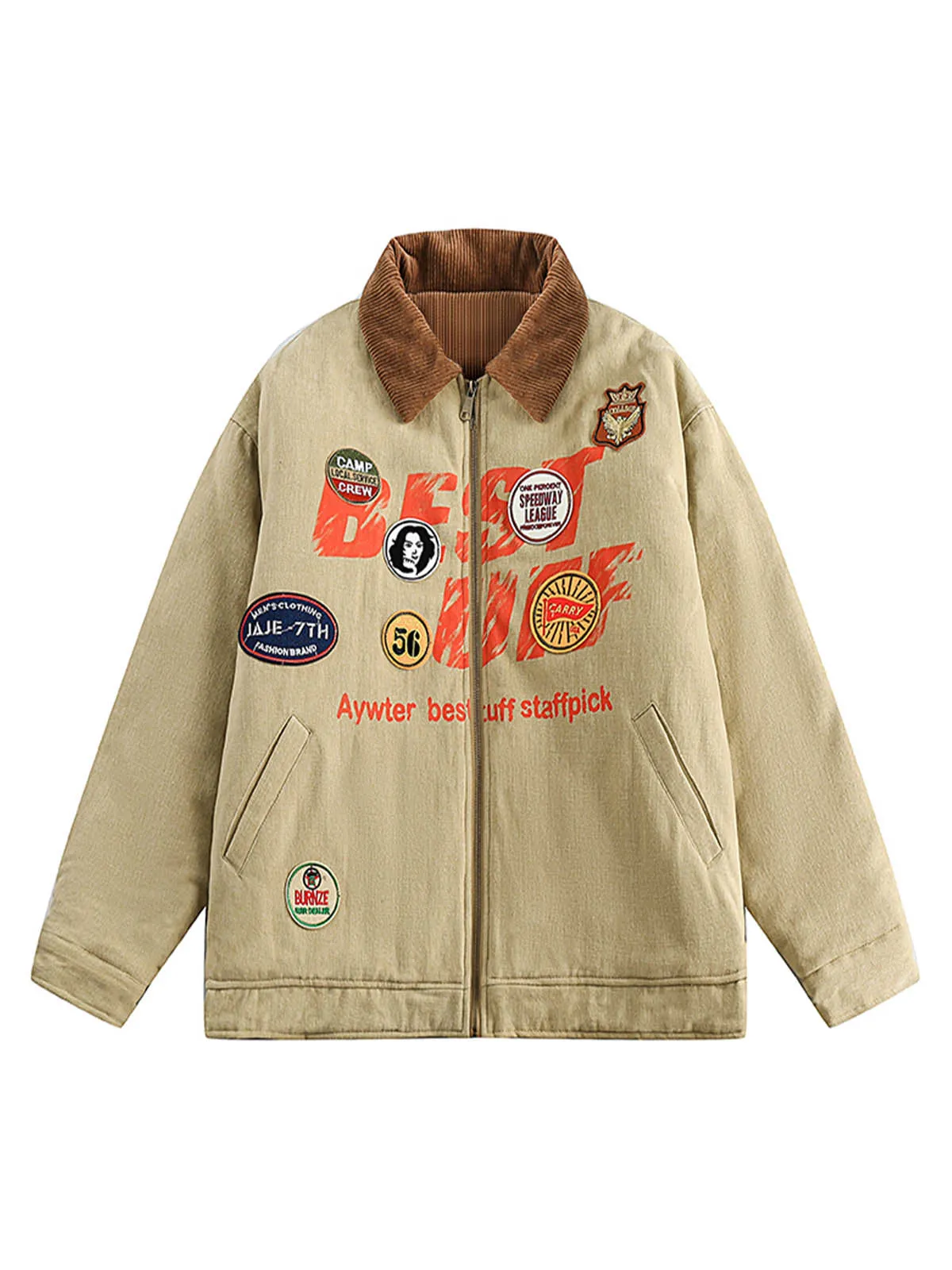 Embroidery Patchwork Print Stand Collar Quilted Barn Jacket sold by Thesupermade