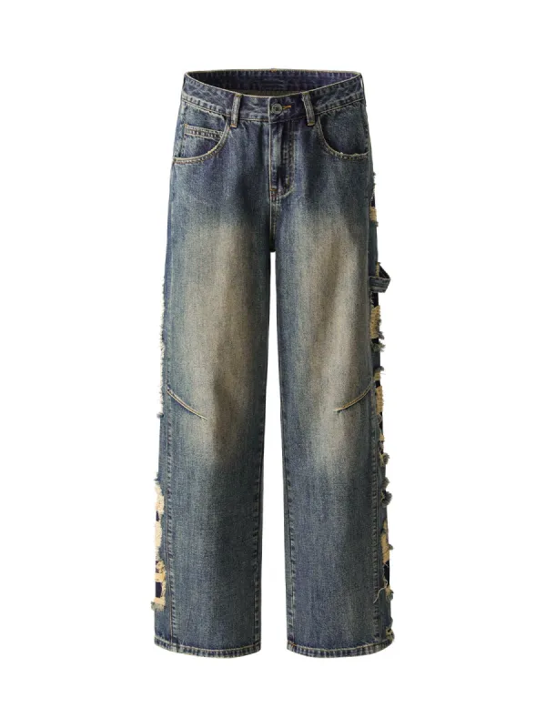 Washed Side Ripped Straight Jeans sold by Thesupermade