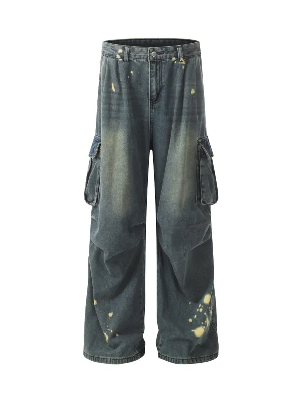 Spray-painted Reverse Pleated Cargo Jeans - 2293 sold by Thesupermade