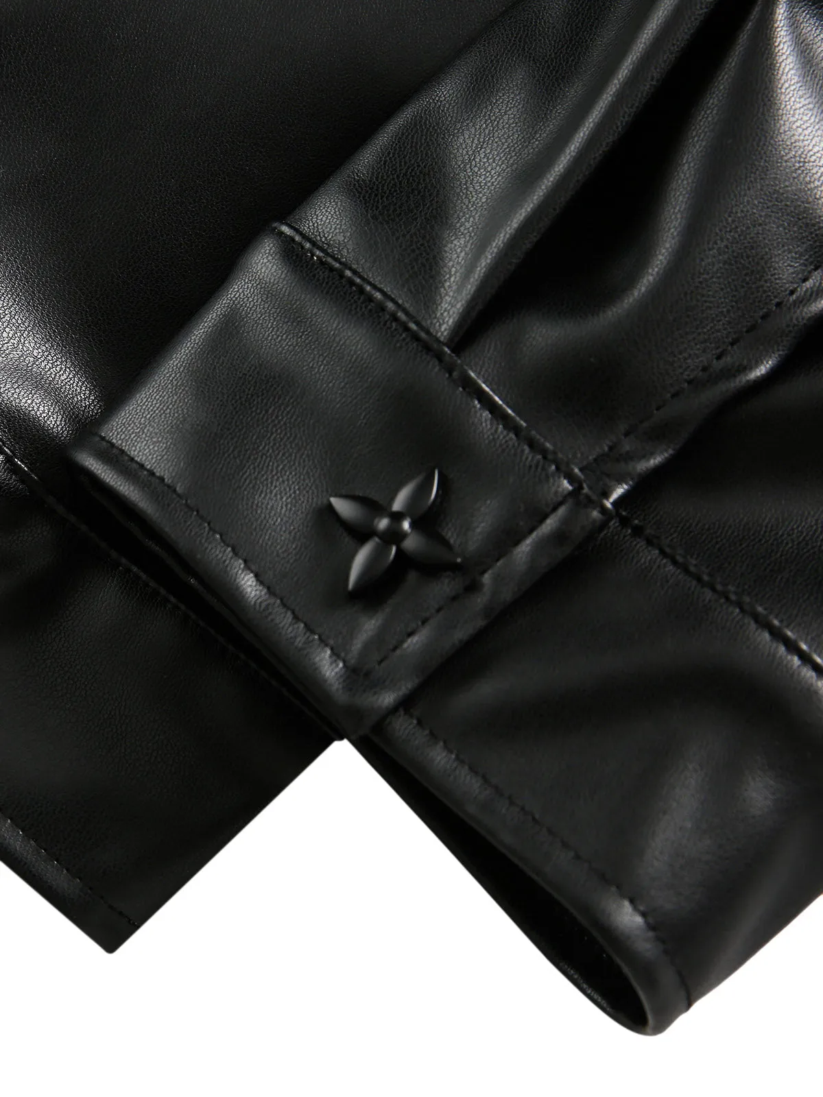 Multi Pocket Rhinestone PU Leather Jacket sold by Thesupermade product image thumbnail 4