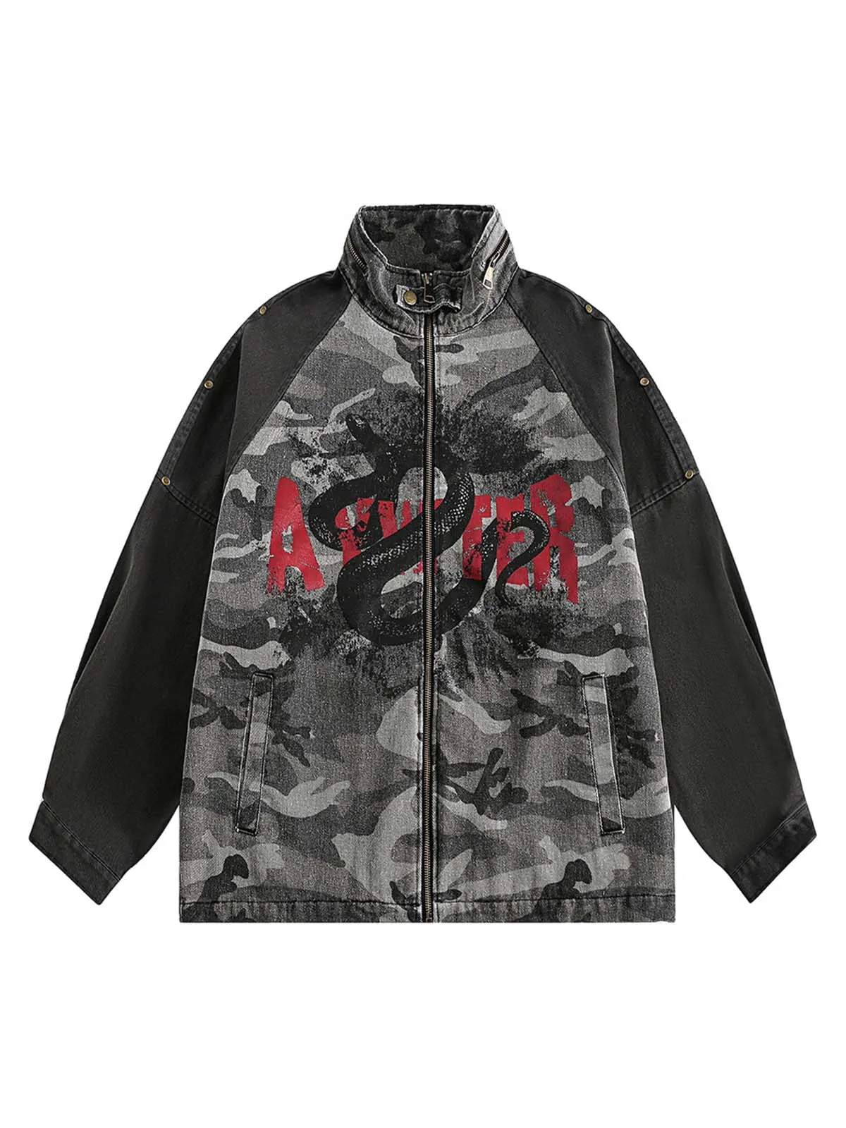 Camouflage Stitching Stand Collar Military Jacket sold by Thesupermade