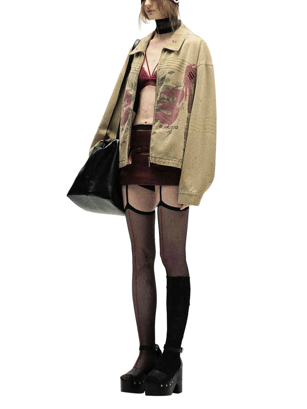 Washed Graffiti Zip Up Workwear Jacket sold by Thesupermade product image thumbnail 4