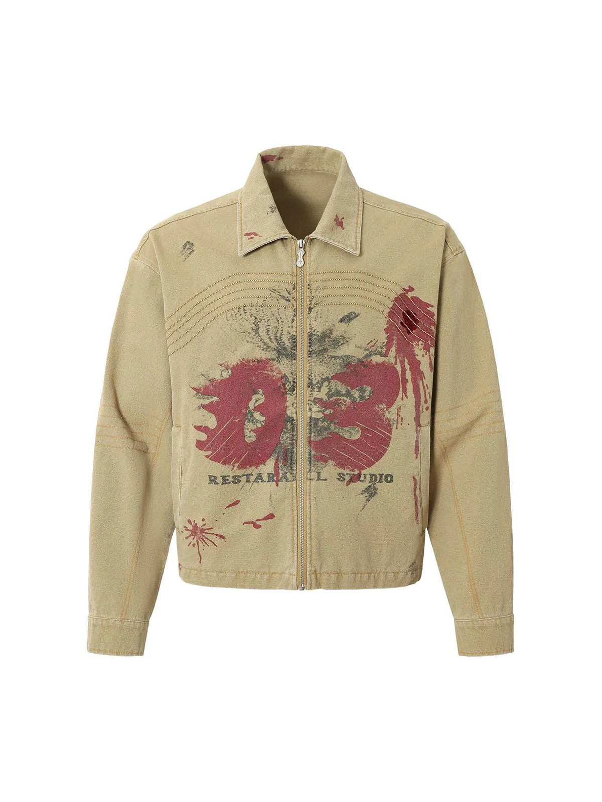 Washed Graffiti Zip Up Workwear Jacket sold by Thesupermade