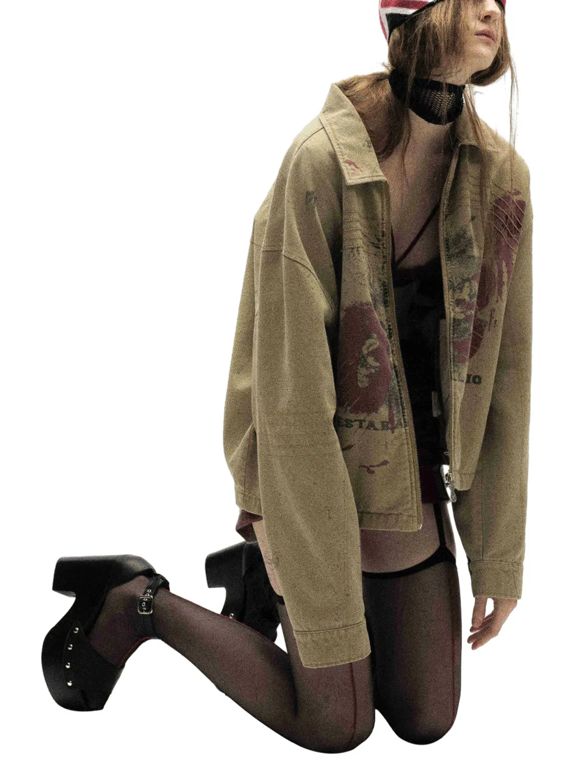 Washed Graffiti Zip Up Workwear Jacket sold by Thesupermade product image thumbnail 5