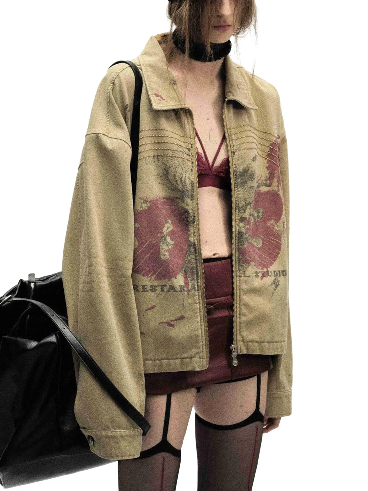 Washed Graffiti Zip Up Workwear Jacket sold by Thesupermade product image thumbnail 2