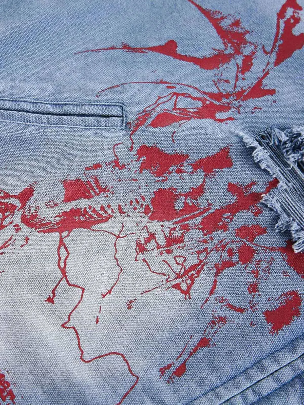 Ripped Graffiti Washed Zip Up Denim Jacket sold by Thesupermade product image thumbnail 4