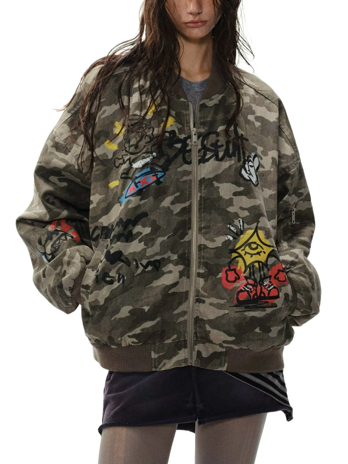 Graffiti Camouflage Baseball Bomber Jacket sold by Thesupermade product image thumbnail 5