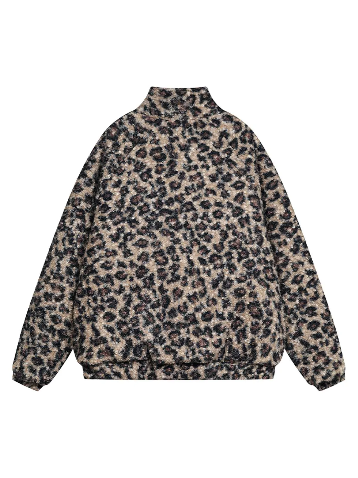 Stand Collar Cheetah Print Fleece Jacket sold by Thesupermade product image thumbnail 4