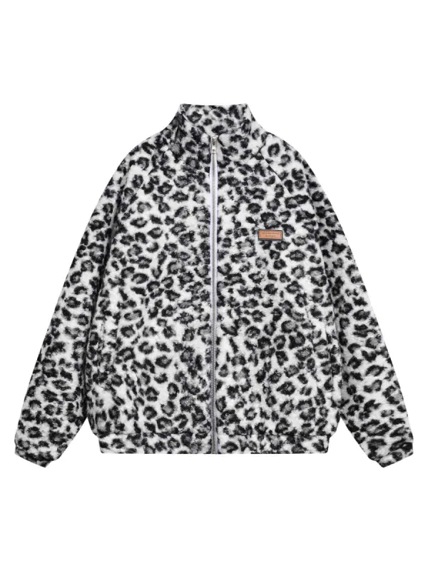 Stand Collar Cheetah Print Fleece Jacket sold by Thesupermade