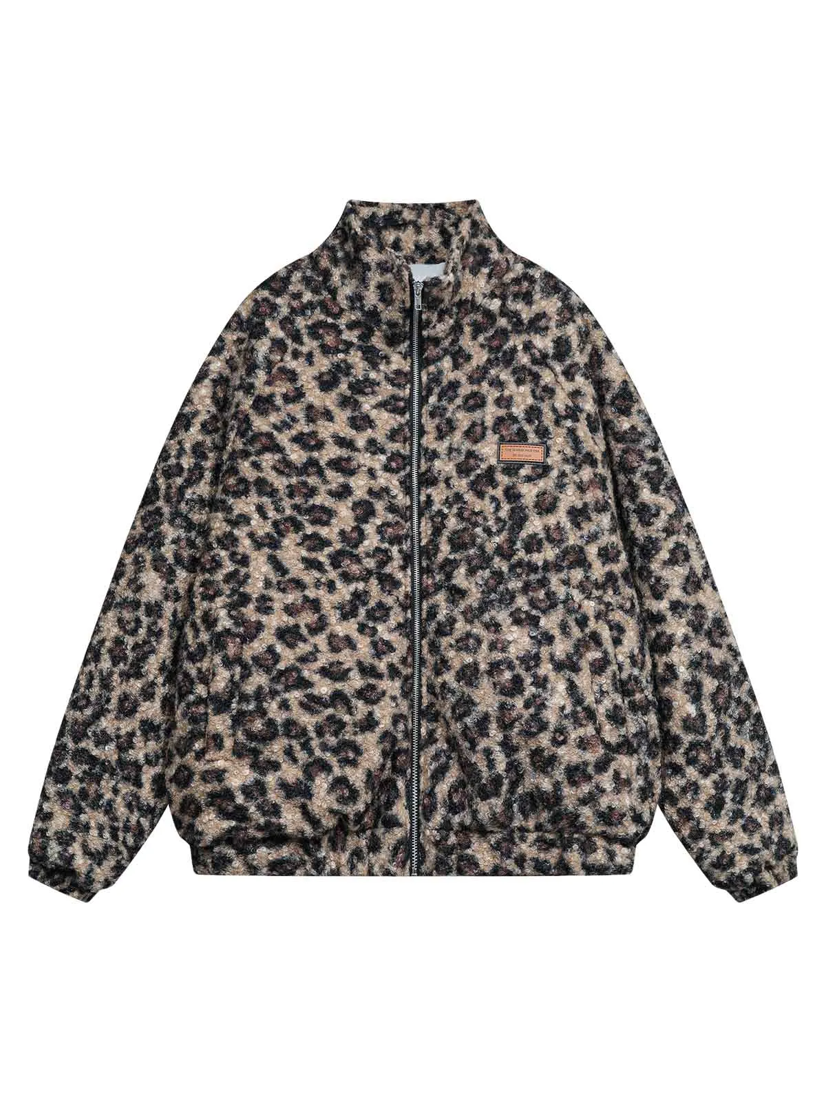 Stand Collar Cheetah Print Fleece Jacket sold by Thesupermade product image thumbnail 2