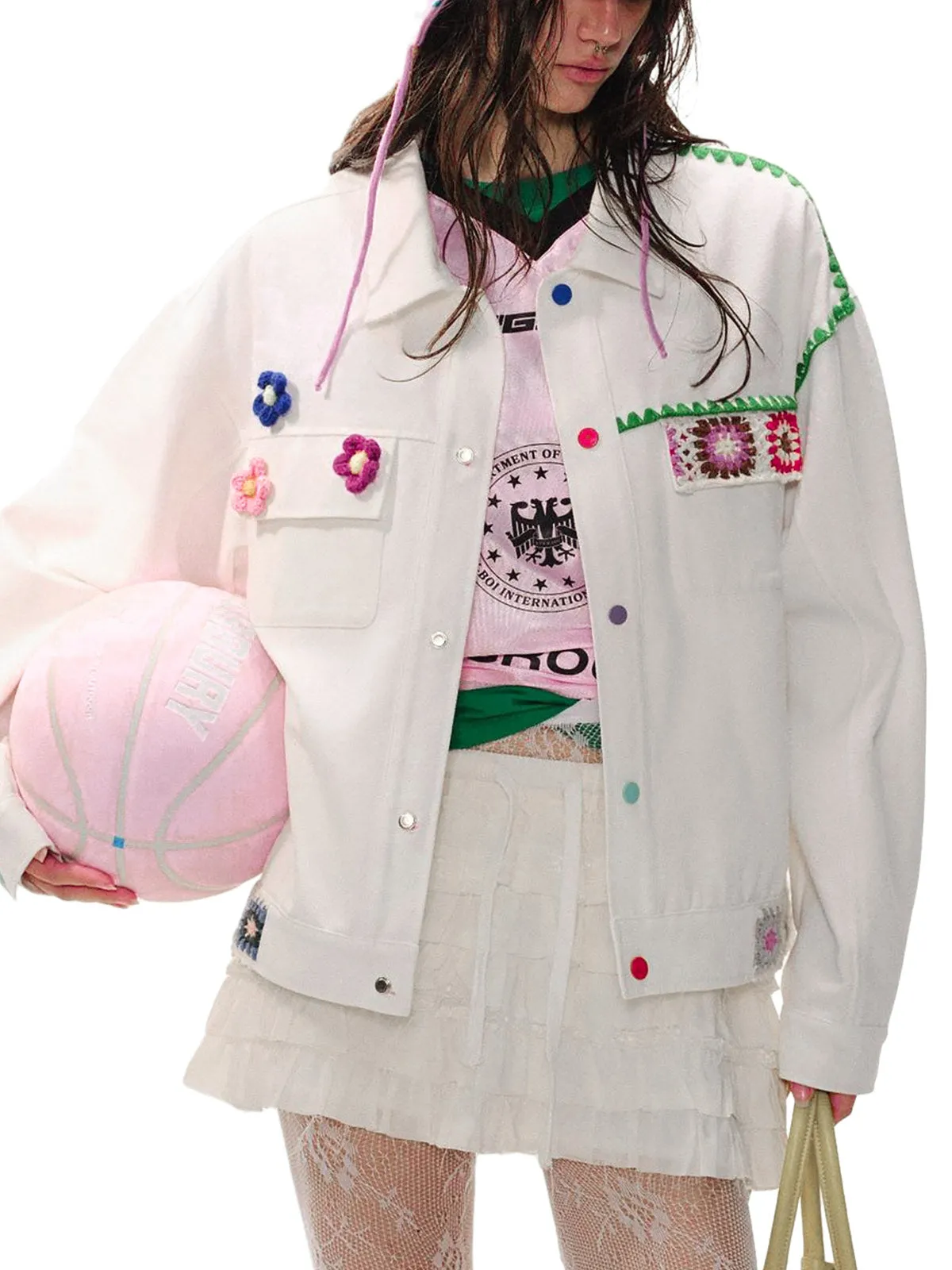 Handmade Floral Crochet Utility Denim Jacket sold by Thesupermade product image thumbnail 2