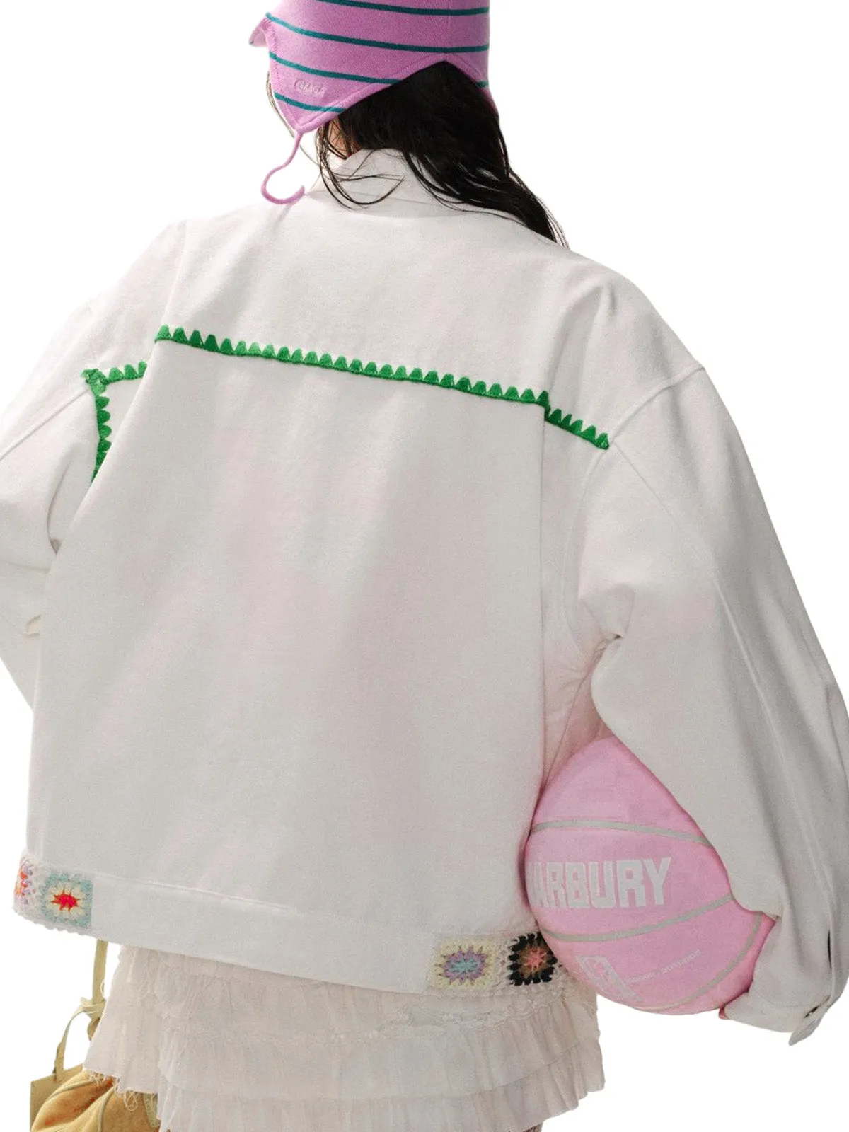 Handmade Floral Crochet Utility Denim Jacket sold by Thesupermade product image thumbnail 3