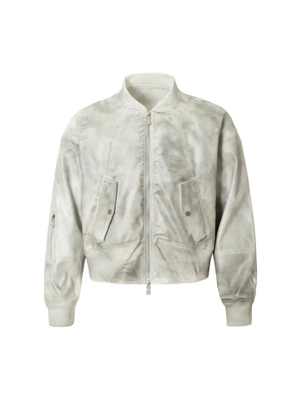 Wasteland Dirty Dyed Leather Bomber Jacket sold by Thesupermade