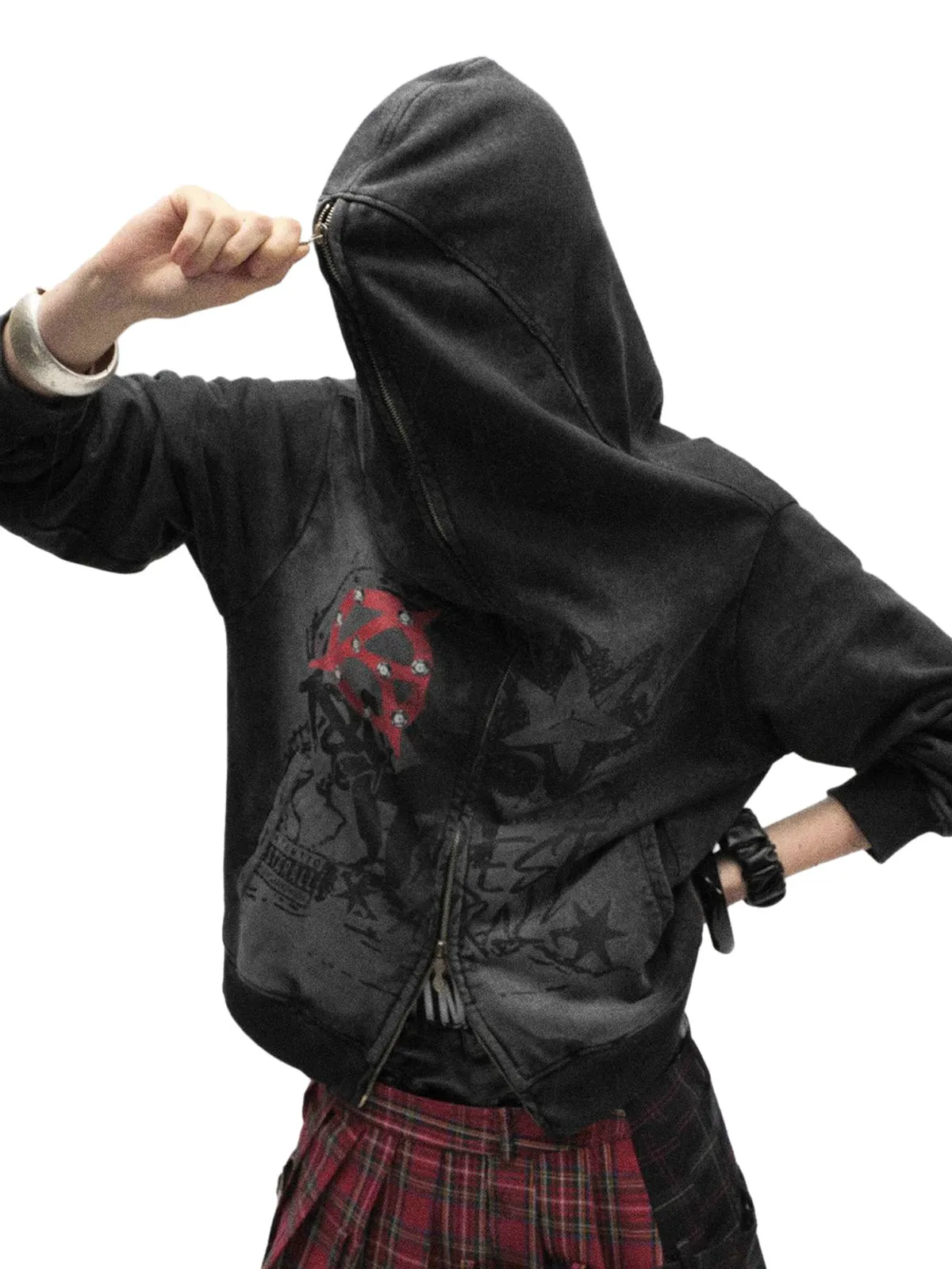 Washed Star Print Full Zipper Hoodie sold by Thesupermade product image thumbnail 2