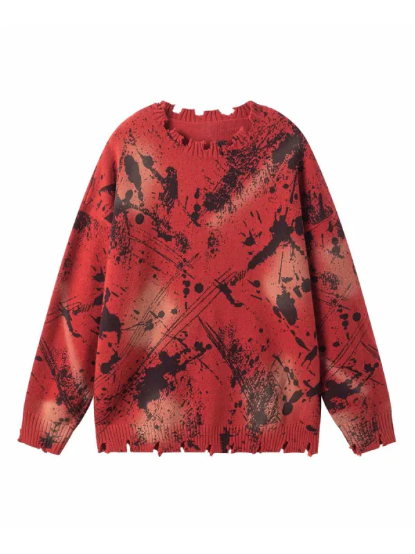 Retro Ink Splash Ripped Knit Sweater - 2292 sold by Thesupermade