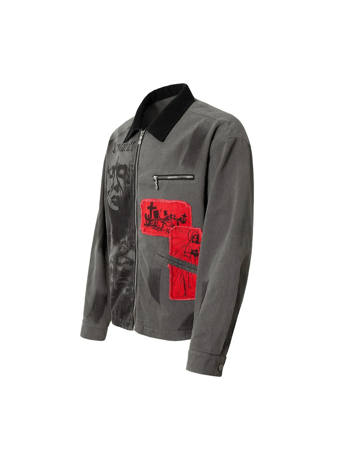 Wasteland Style Portrait Print Patchwork Barn Jacket sold by Thesupermade product image thumbnail 4