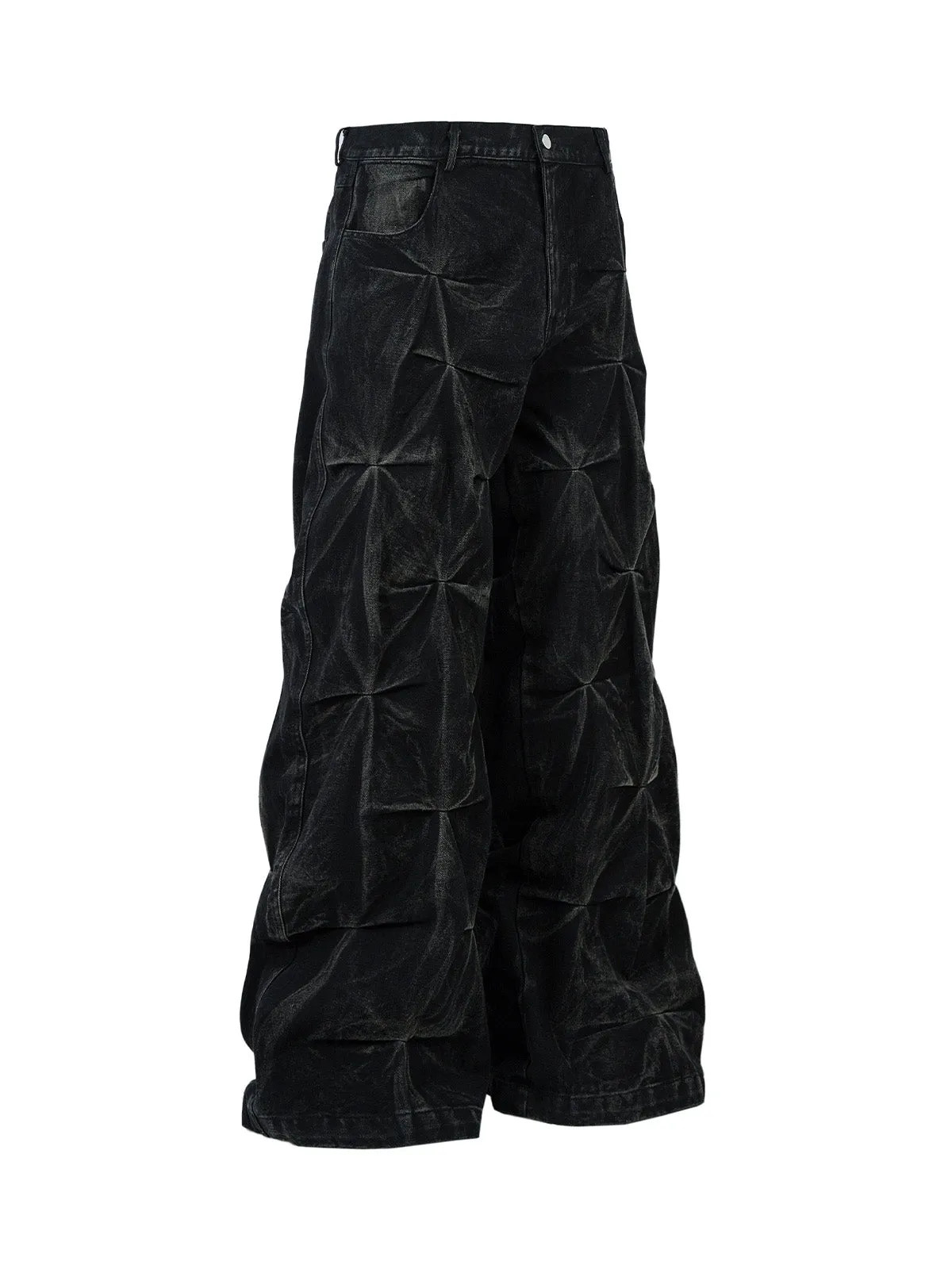 Denim Heavy Washed Distressed Pleated Baggy Jeans - 2282 sold by Thesupermade