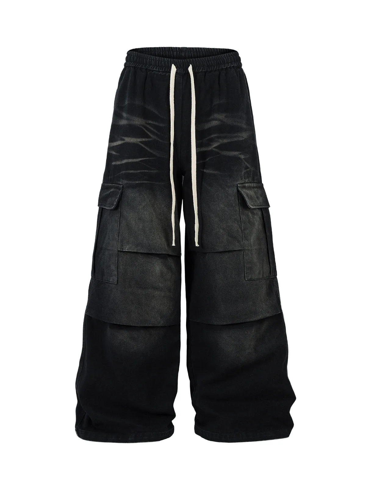 Washed Multi Pocket Drawstring Cargo Jeans sold by Thesupermade