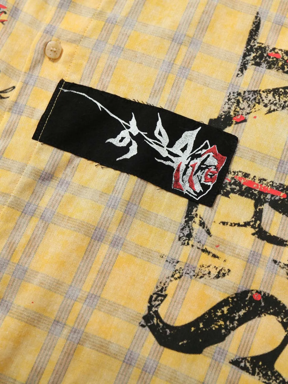 Graffiti Letter Print Long Sleeve Plaid Polo Shirt sold by Thesupermade product image thumbnail 5