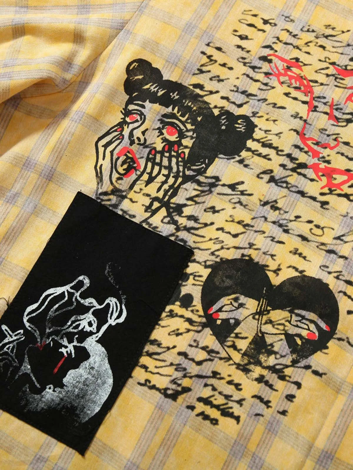 Graffiti Letter Print Long Sleeve Plaid Polo Shirt sold by Thesupermade product image thumbnail 4