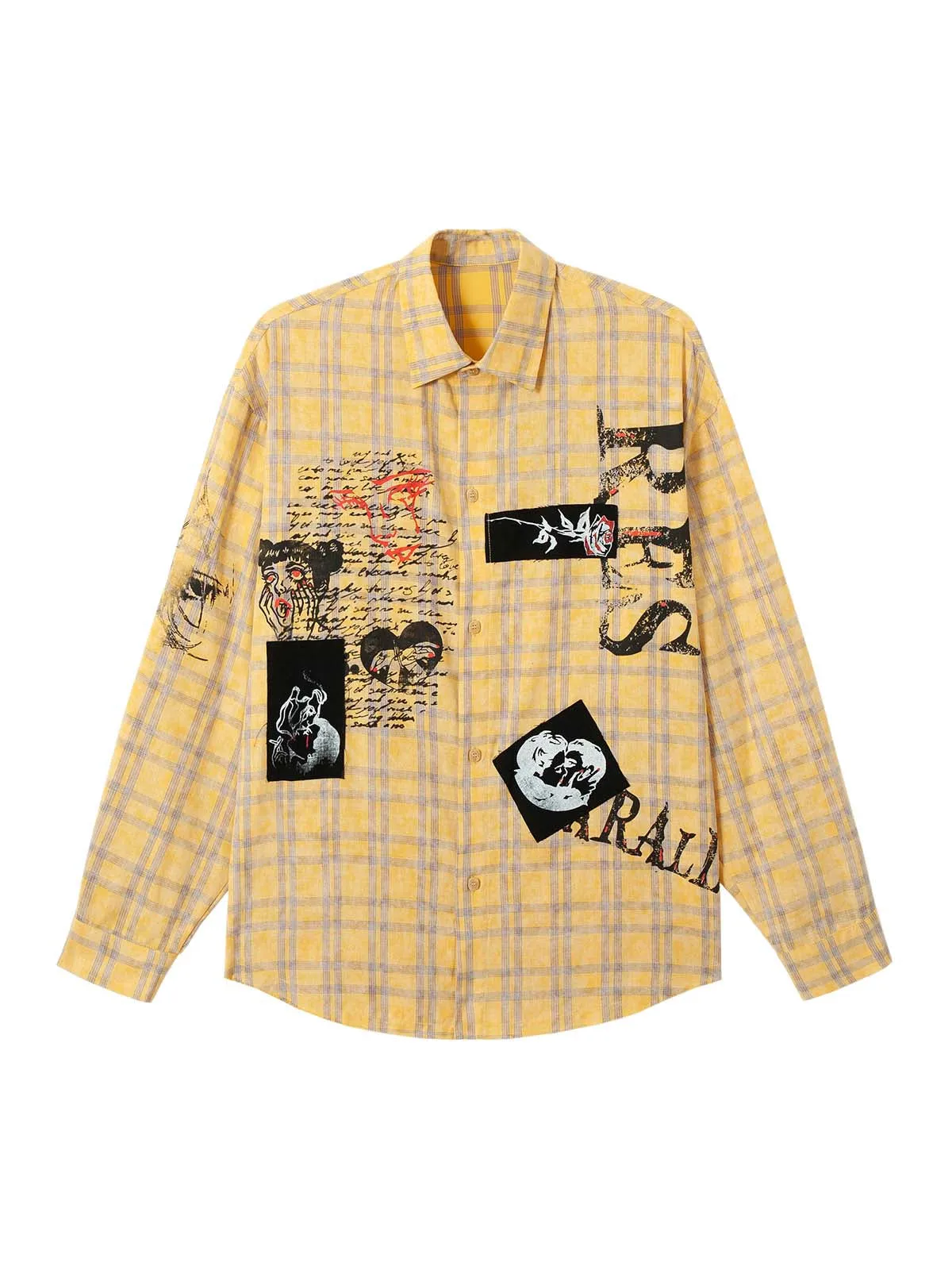 Graffiti Letter Print Long Sleeve Plaid Polo Shirt sold by Thesupermade