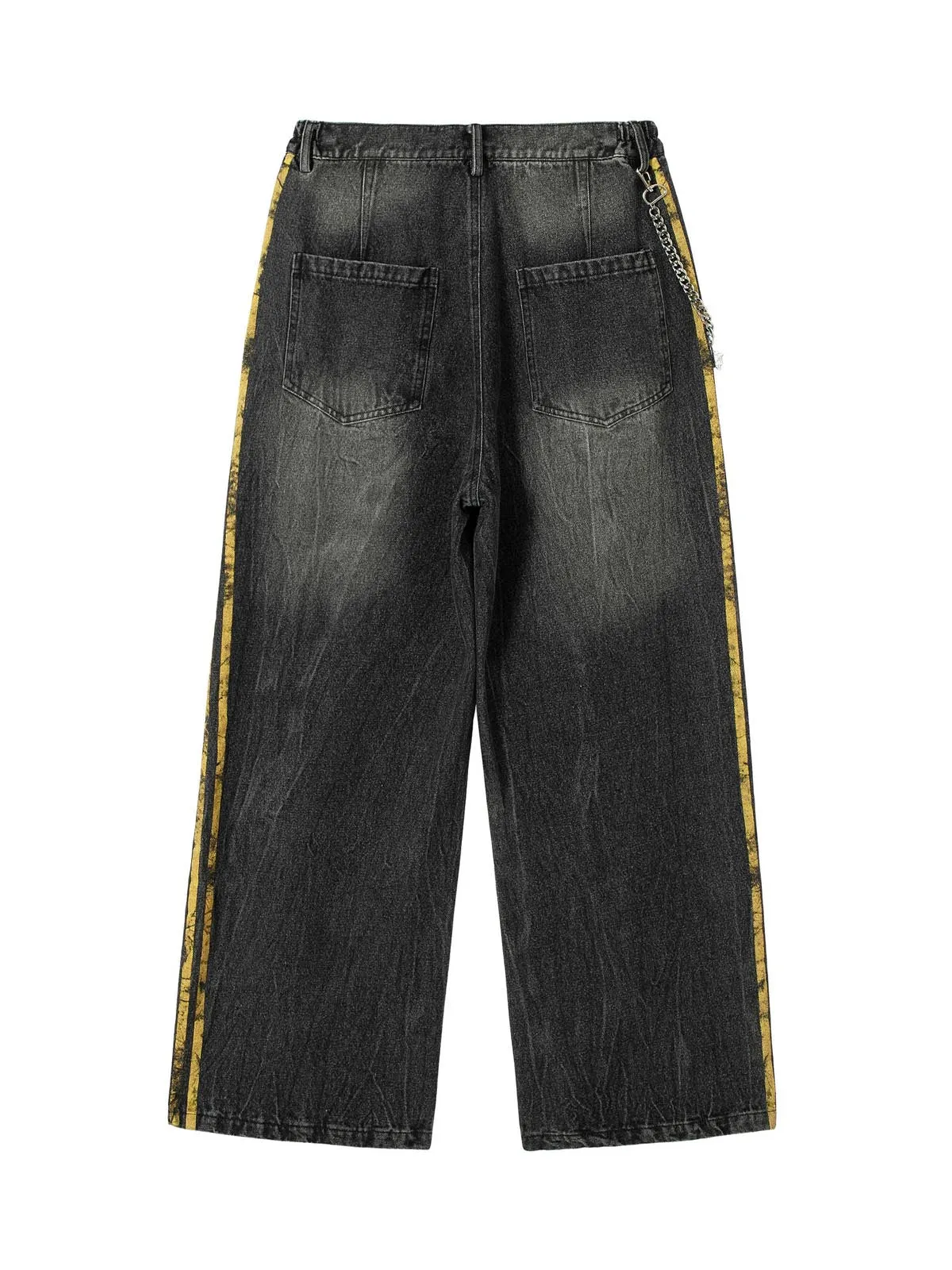 Distressed Striped Side Chain Patchwork Ripped Straight Jeans - 2391 sold by Thesupermade product image thumbnail 2