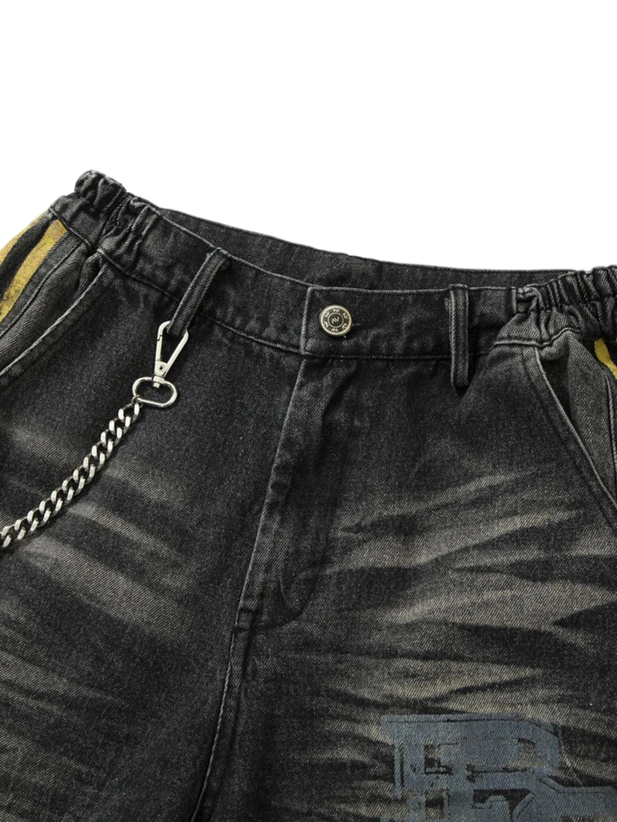 Distressed Striped Side Chain Patchwork Ripped Straight Jeans - 2391 sold by Thesupermade product image thumbnail 3