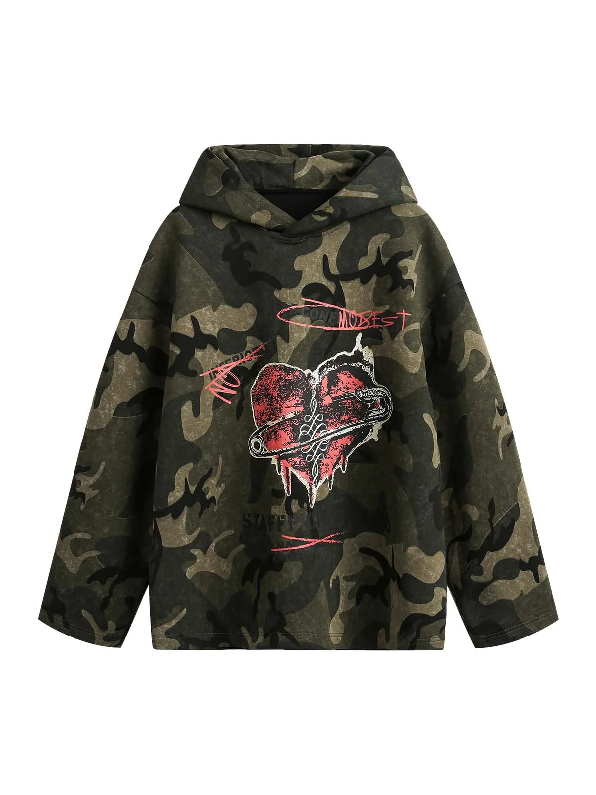 Vintage Camouflage Flame Heart Print Hoodie sold by Thesupermade