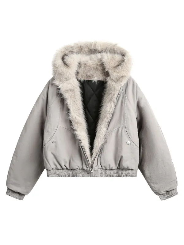 Spliced Fur Hooded Quilted Jacket - 2285 sold by Thesupermade