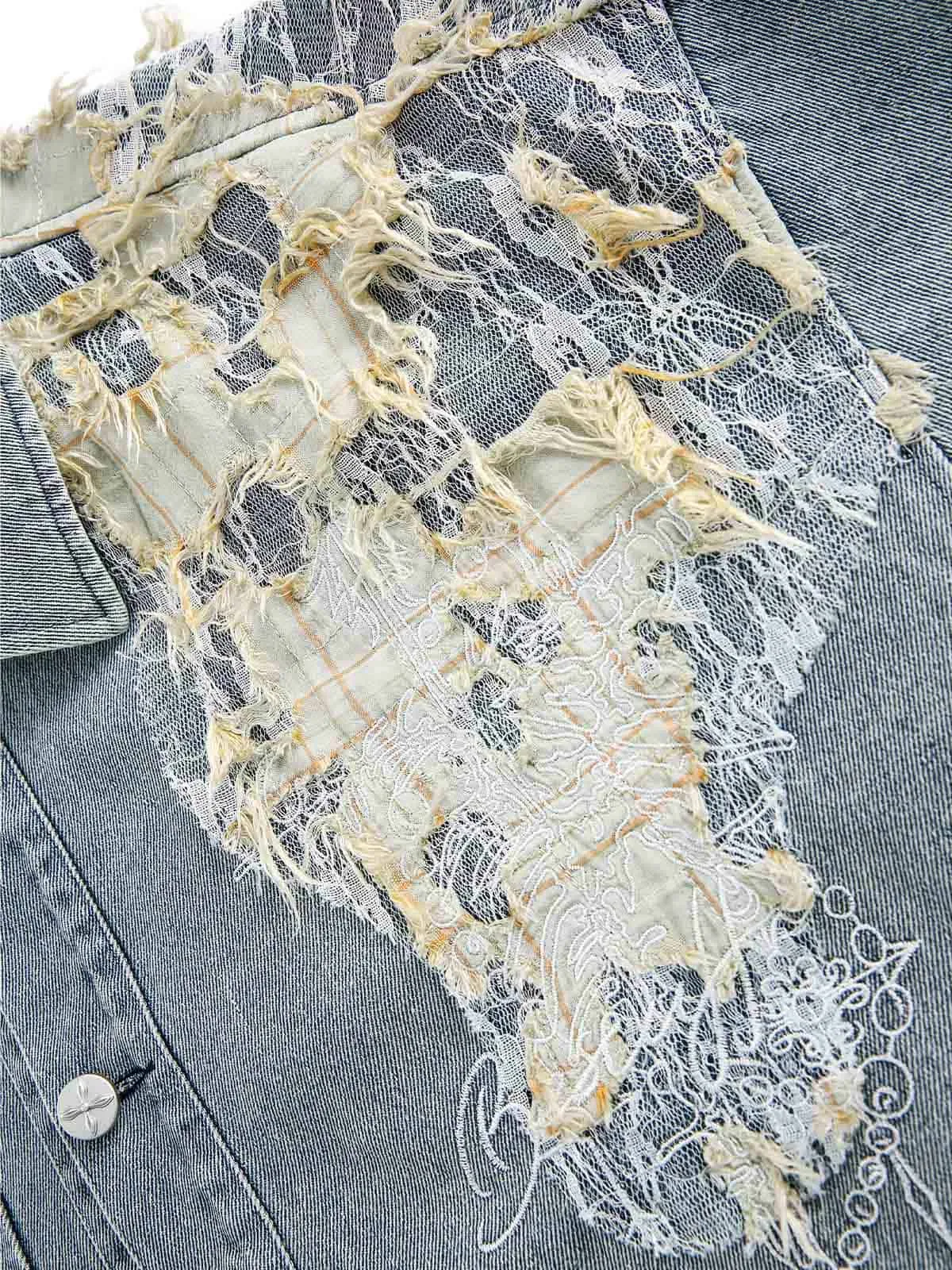 Washed Ripped Lace Spliced Denim Set sold by Thesupermade product image thumbnail 5