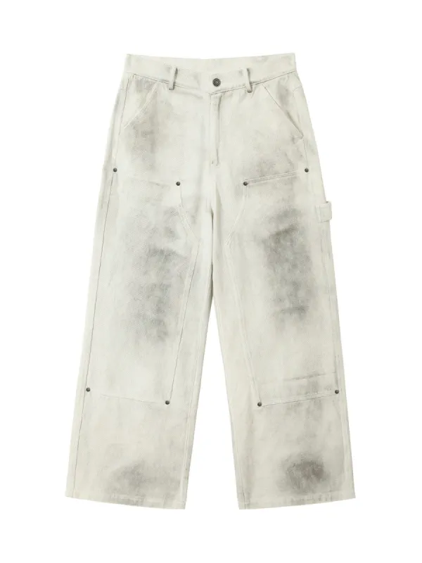 Washed Tie-Dyed  White Work Pants sold by Thesupermade