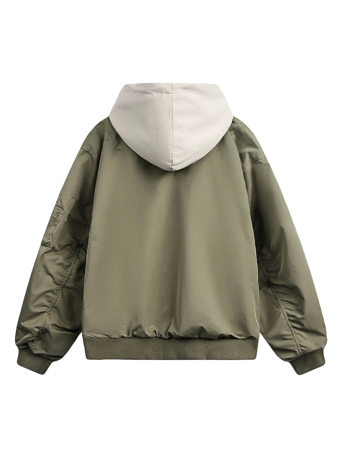 Faux Two-Piece Pleated Spliced Hooded Bomber Jacket sold by Thesupermade product image thumbnail 3