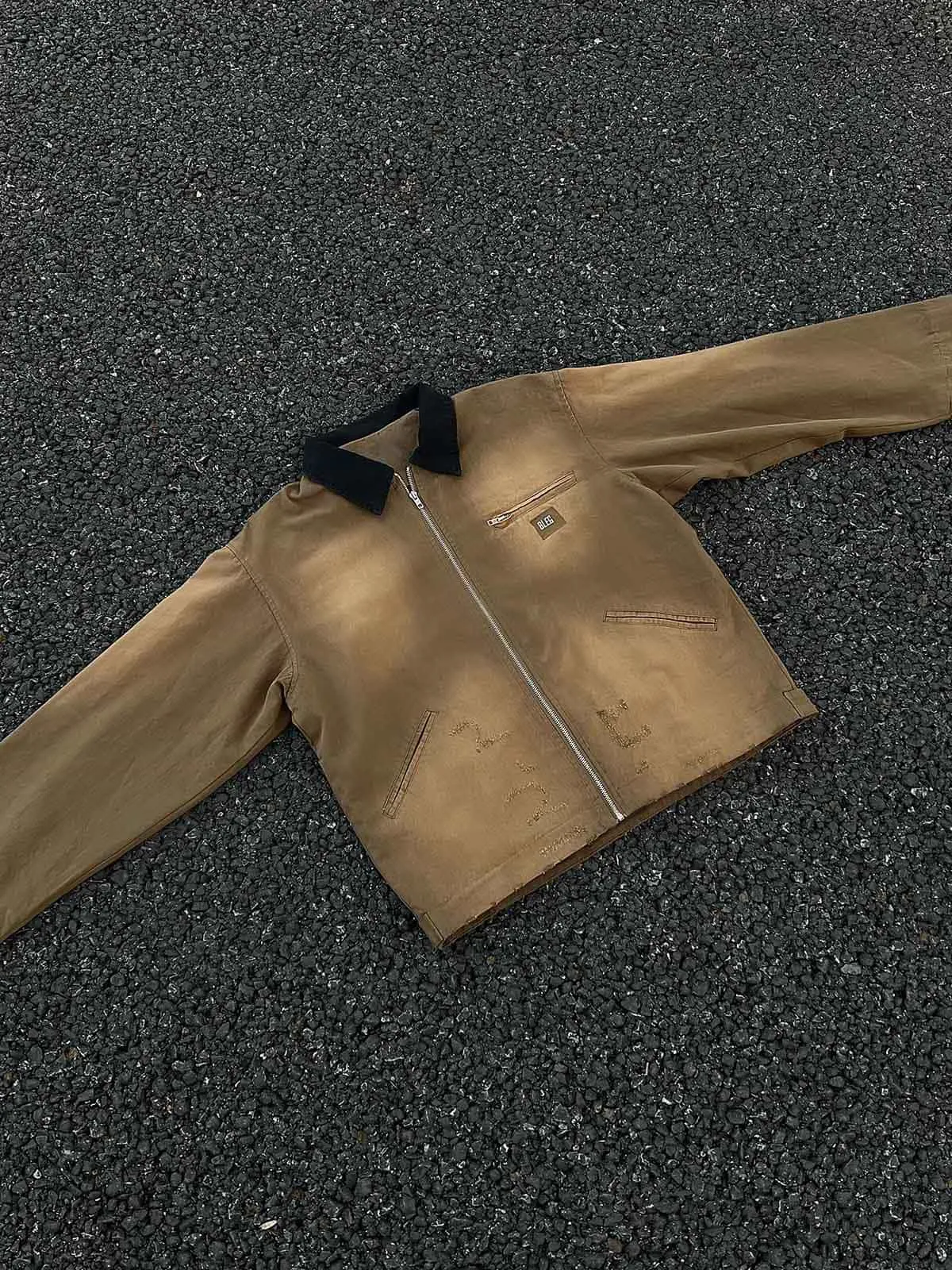 Washed Ripped Gradient Zip Up Work Jacket sold by Thesupermade product image thumbnail 5