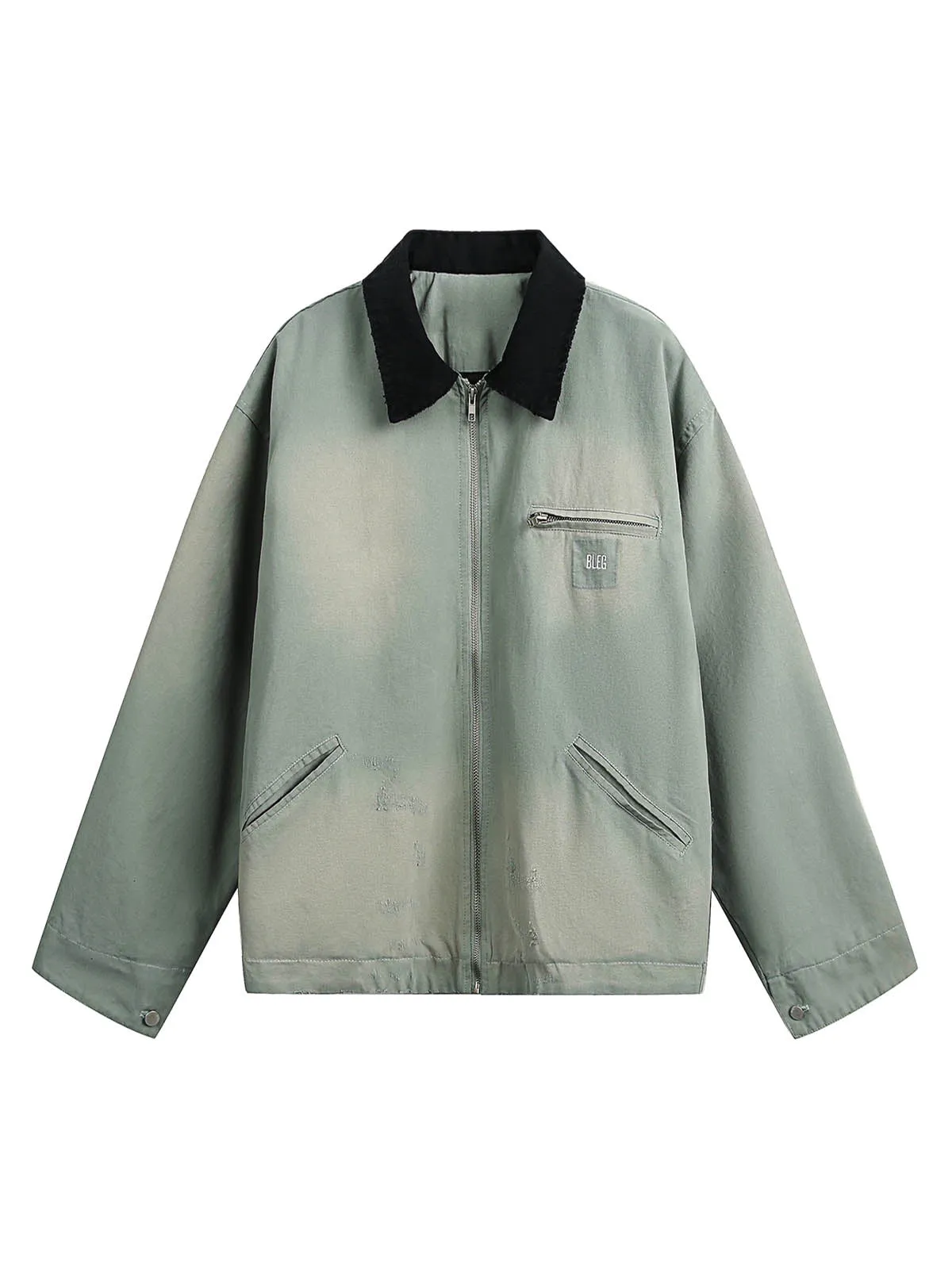 Washed Ripped Gradient Zip Up Work Jacket sold by Thesupermade product image thumbnail 2