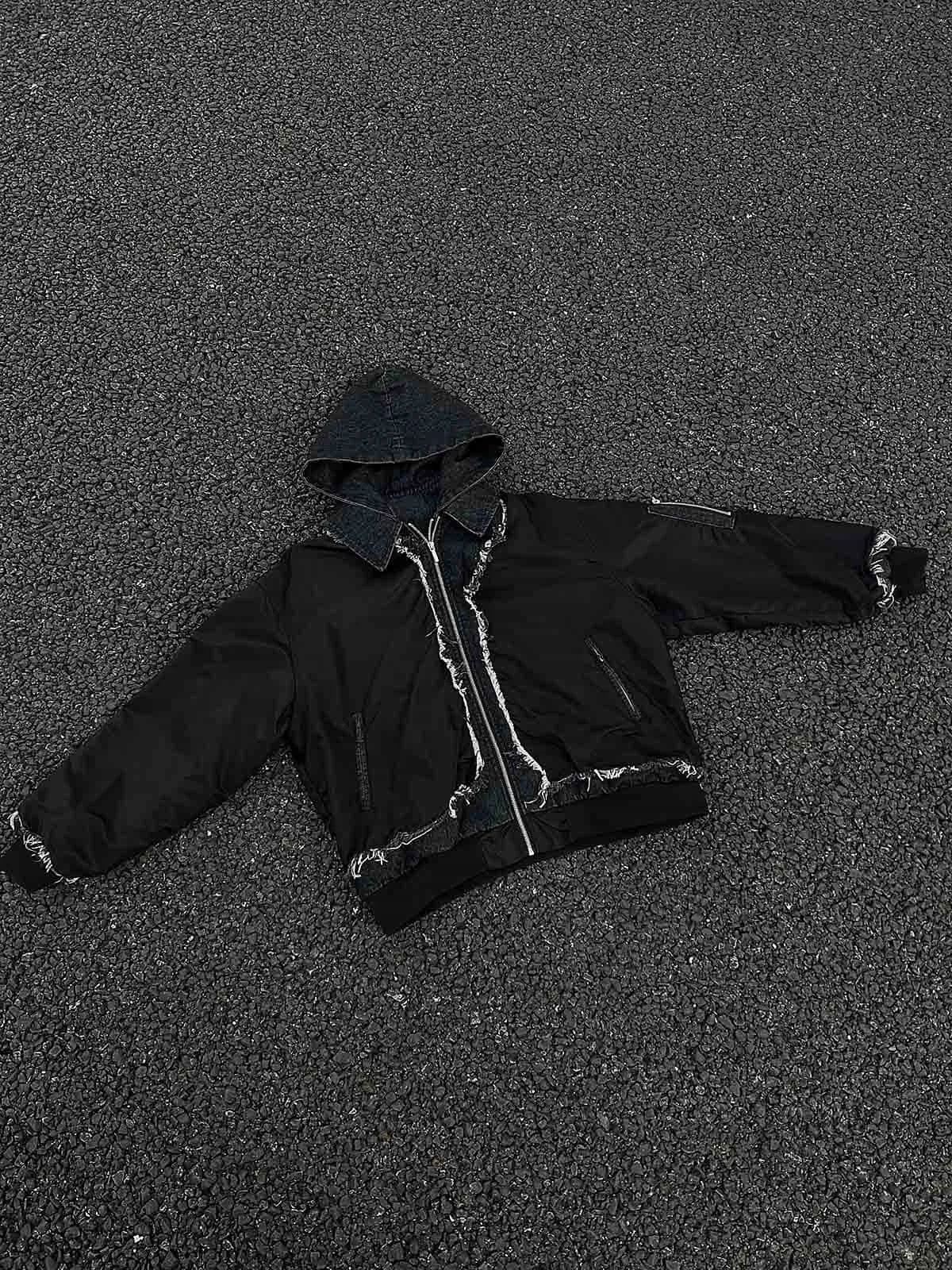 Raw Edge Spliced Hooded Denim Jacket - 2281 sold by Thesupermade product image thumbnail 3