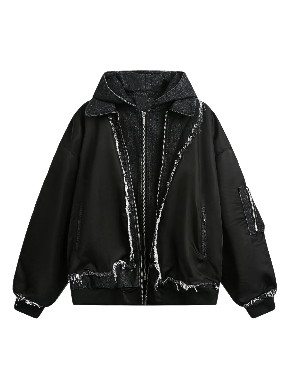 Raw Edge Spliced Hooded Denim Jacket - 2281 sold by Thesupermade