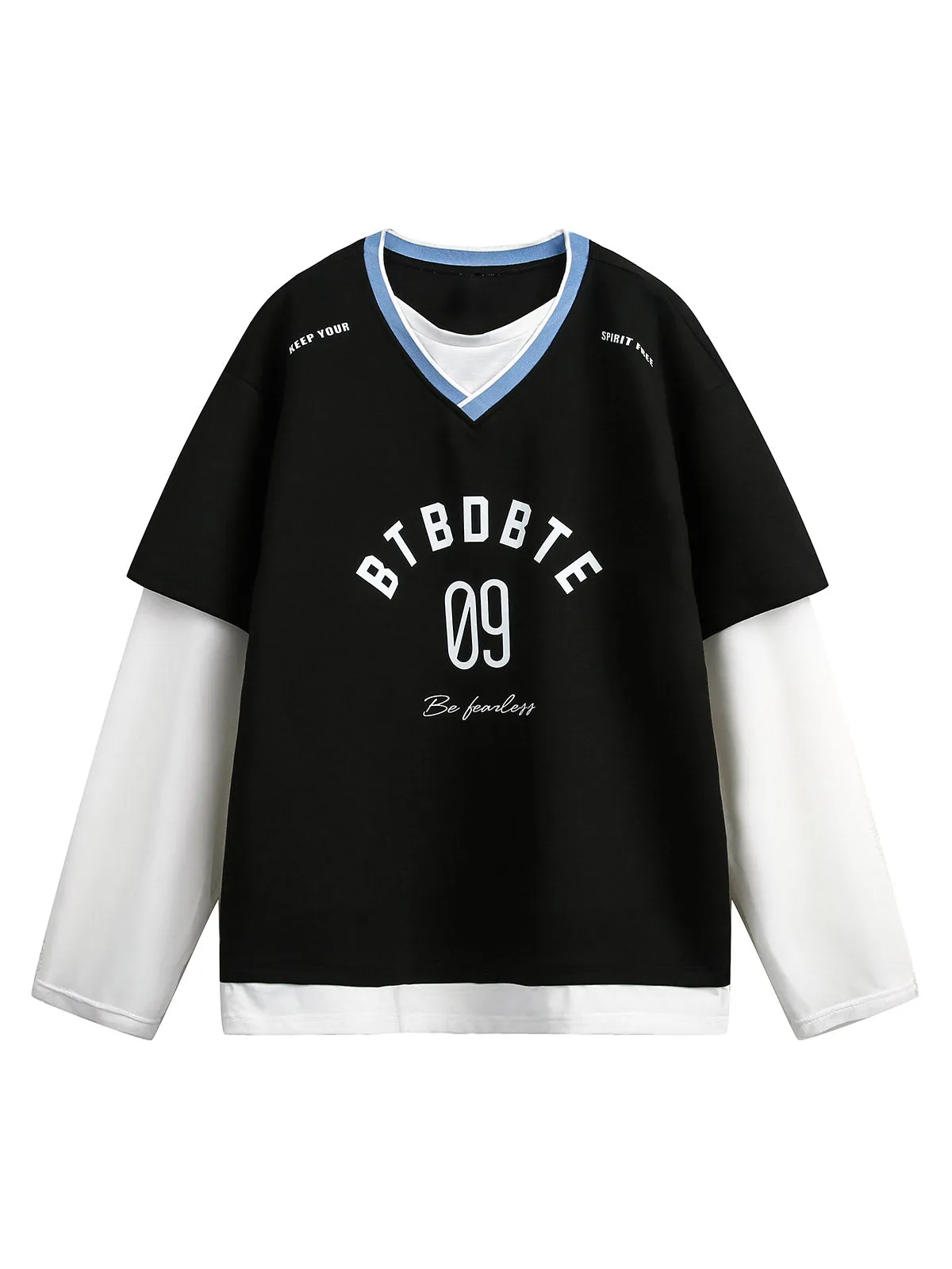 Faux Two-Piece Jersey Print Long Sleeve T-shirt - 2296 sold by Thesupermade