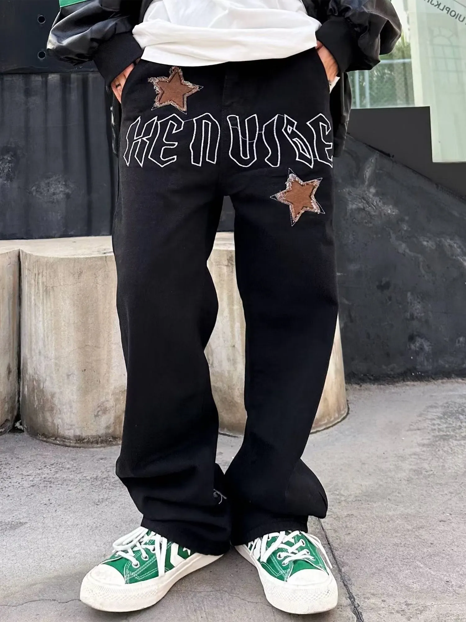 Thesupermade American High Street Patchwork Star Embroidered Jeans sold by Thesupermade product image thumbnail 2