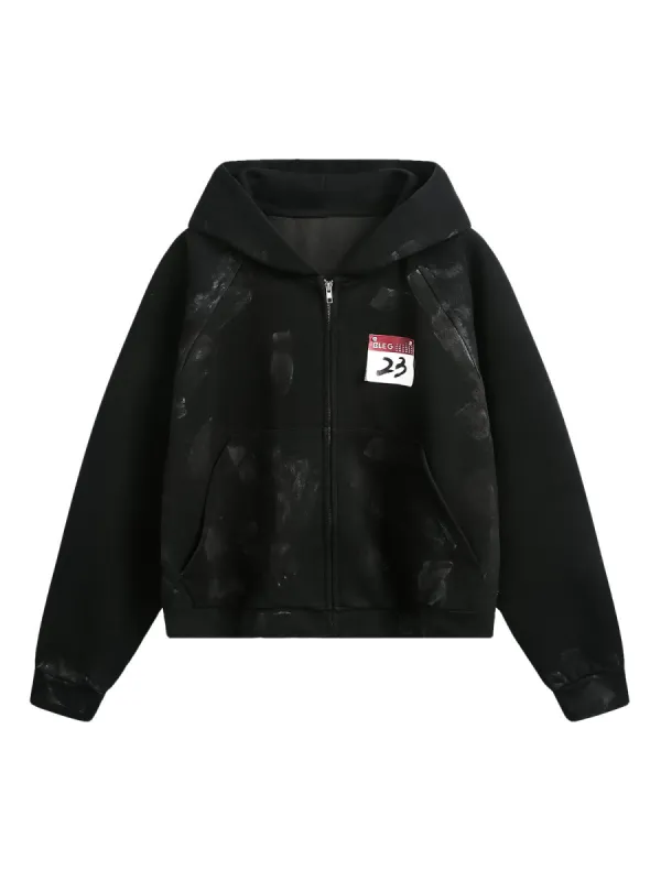 Distressed Calendar Patchwork Cardigan Hoodie sold by Thesupermade