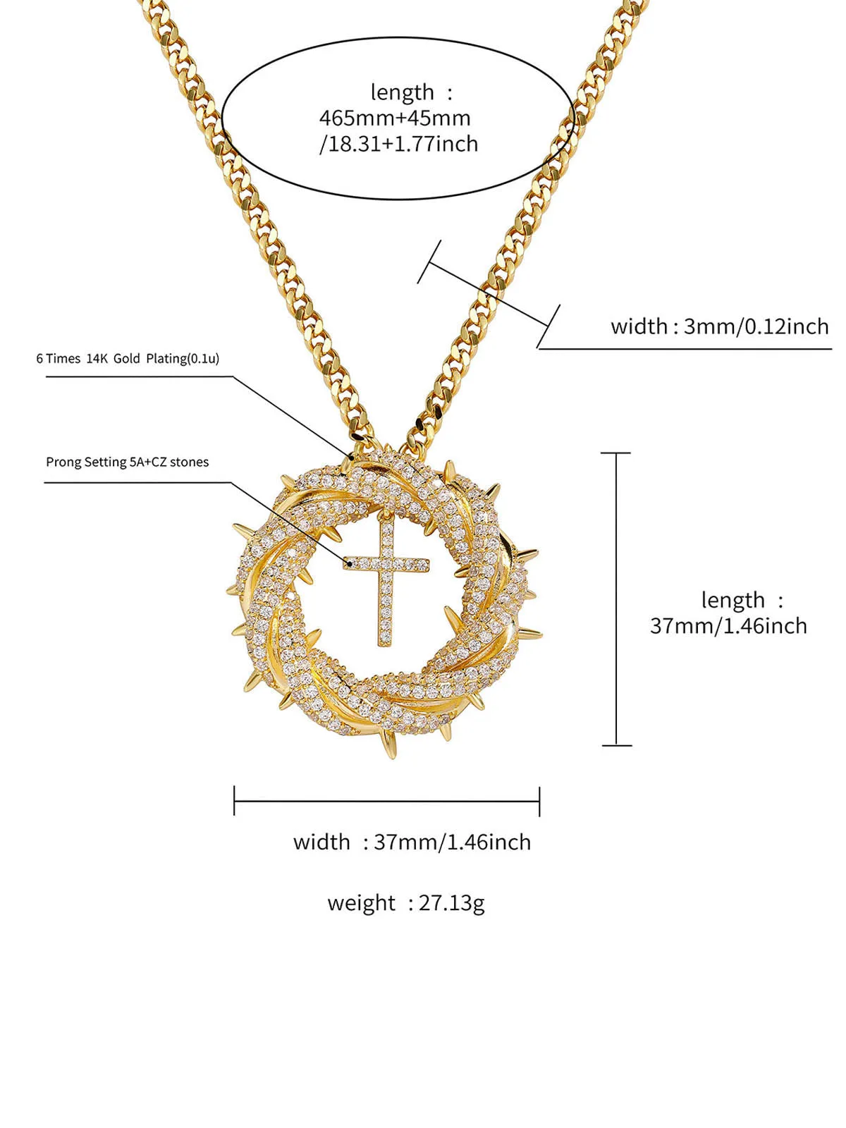 Twisted Cross Zircon Pendant Copper Necklace sold by Thesupermade product image thumbnail 2