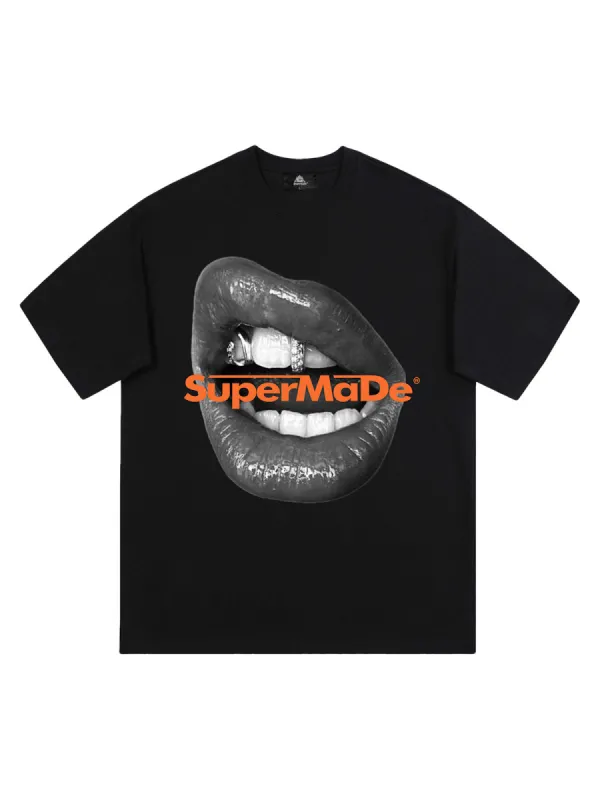 Lips Print Short Sleeve T-shirt - 2411 sold by Thesupermade