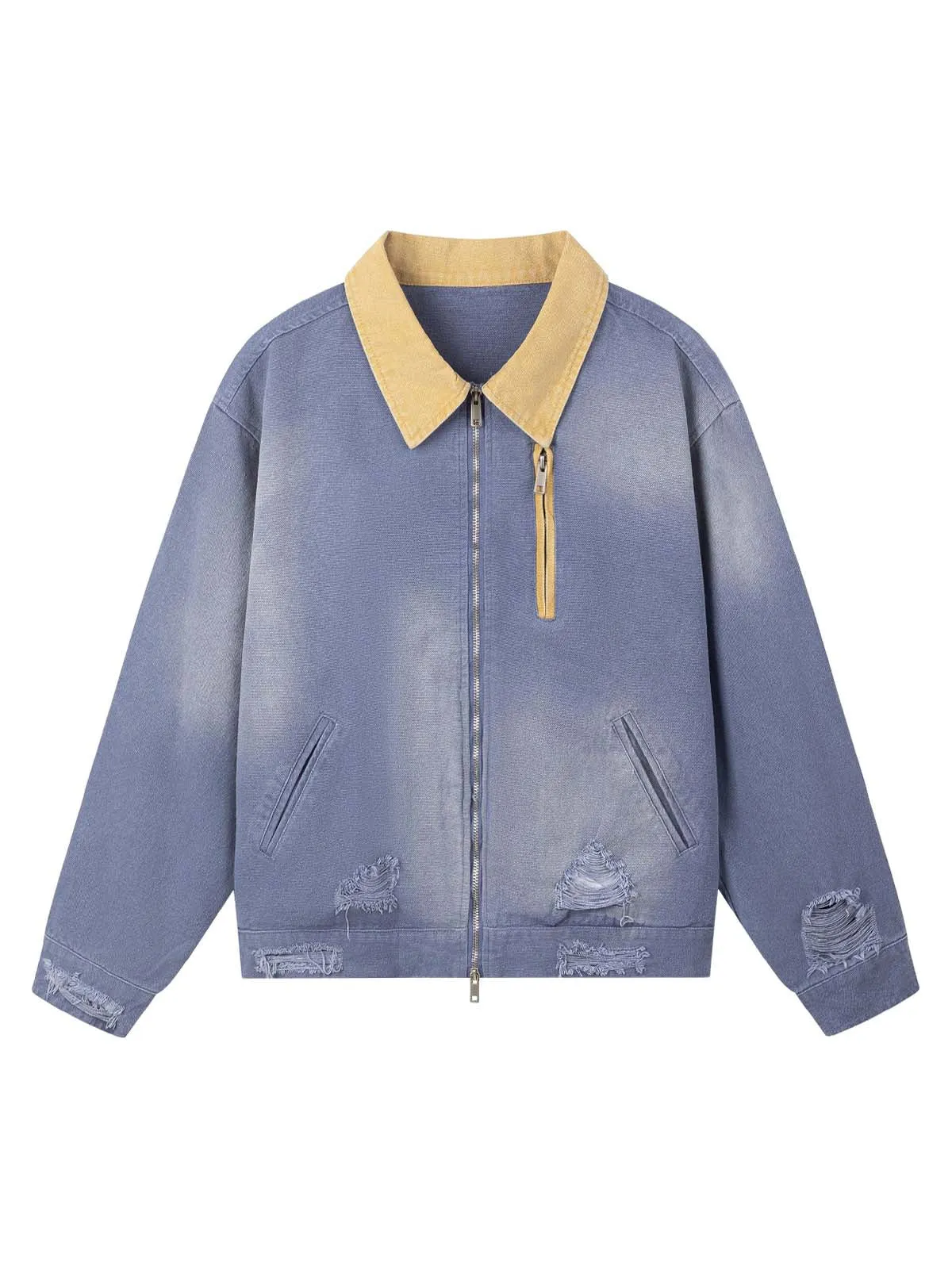 Retro Ripped Washed Contrast Color Work Jacket sold by Thesupermade product image thumbnail 2